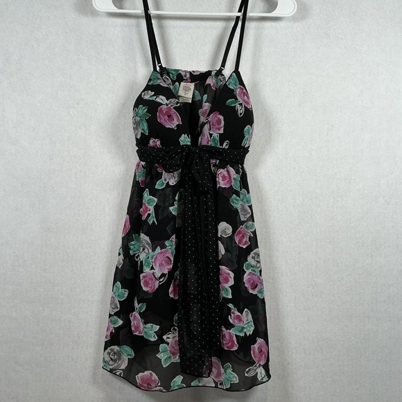 In Bloom by‎ Jonquil Floral BlacPolka Dot Laced Babydoll Camisole Size Medium - Picture 1 of 6